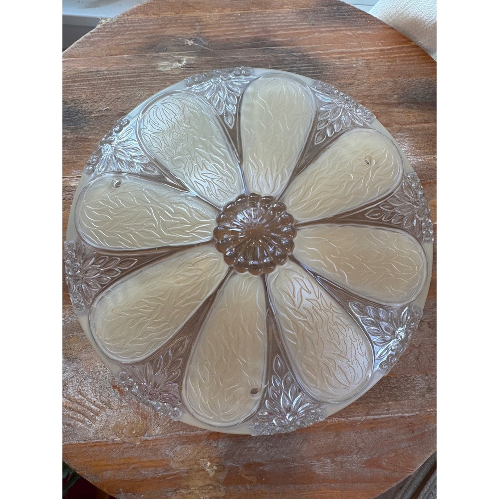 Vintage Frosted Amber Glass Floral Petal‎ Ceiling Light Shade 10.25 Inch 3 Hole